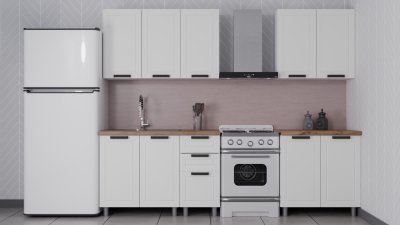 Кухня Аленушка 2 м Лилия Молочный/Молочный,скоба черный,сонома