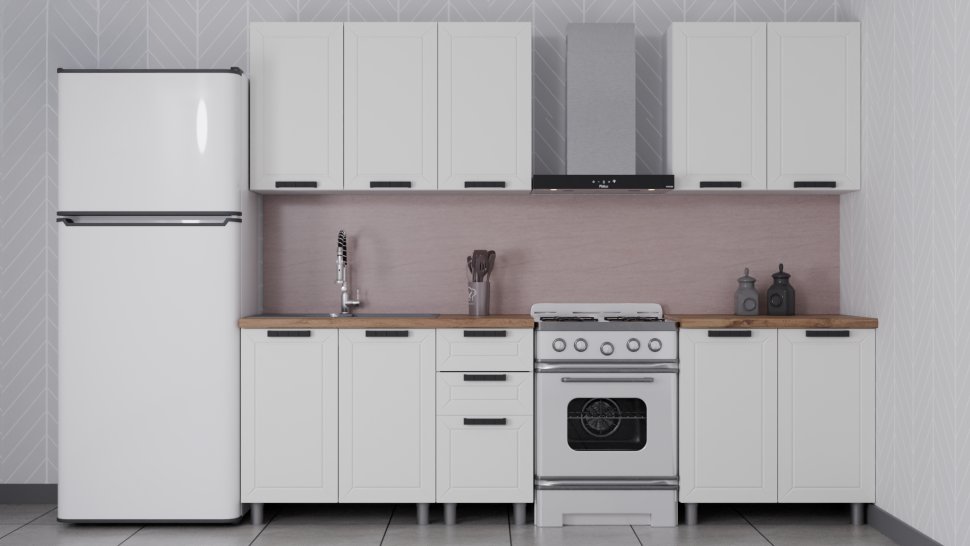 Кухня Аленушка 2 м Лилия Молочный/Молочный,скоба черный,сонома