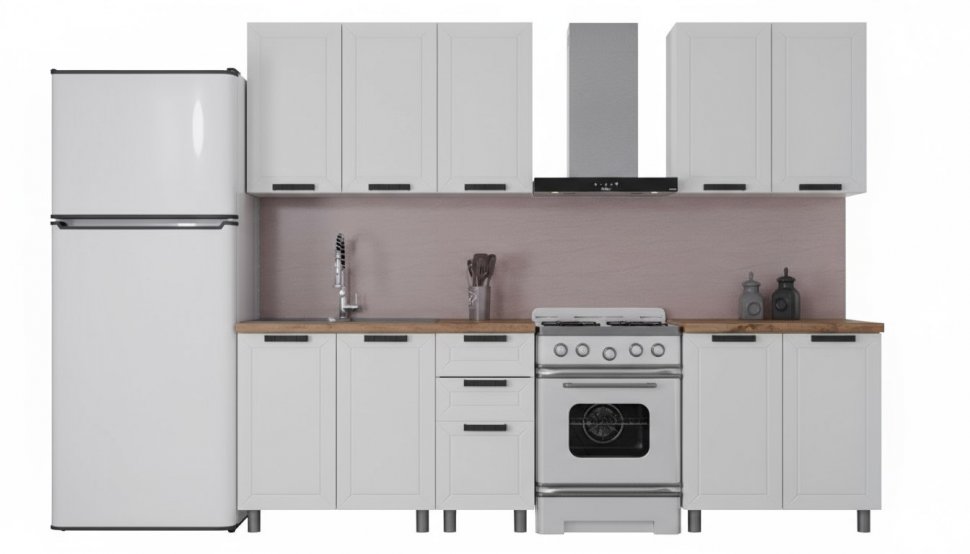 Кухня Аленушка 2 м Лилия Молочный/Молочный,скоба черный,сонома