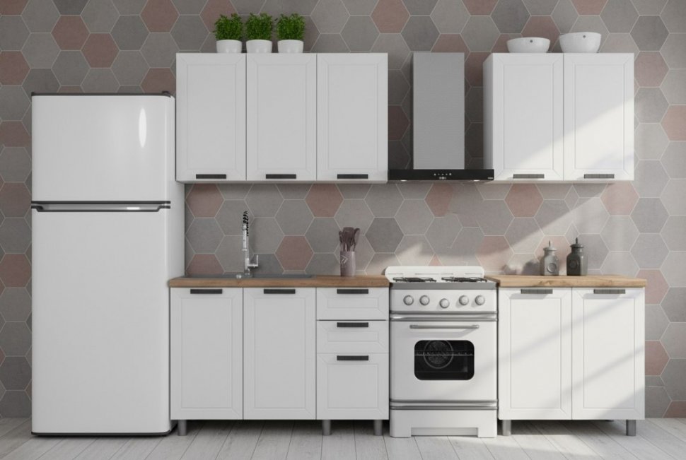 Кухня Аленушка 2 м Лилия Молочный/Молочный,скоба черный,сонома