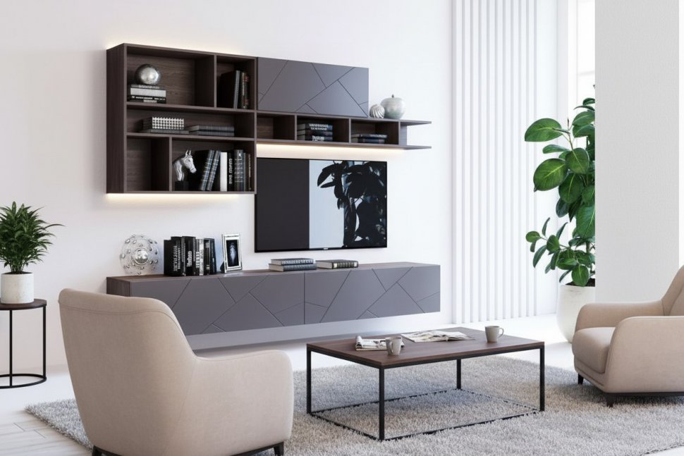 Гостиная Summit комплектация 9 Ясень анкор тёмный/софт графит/капучино