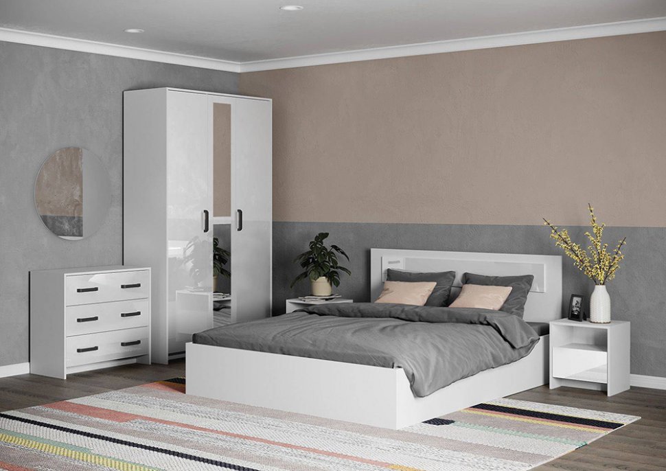 Кровать 160х200 Соня СК-1.6 (Белый / Белый глянец)