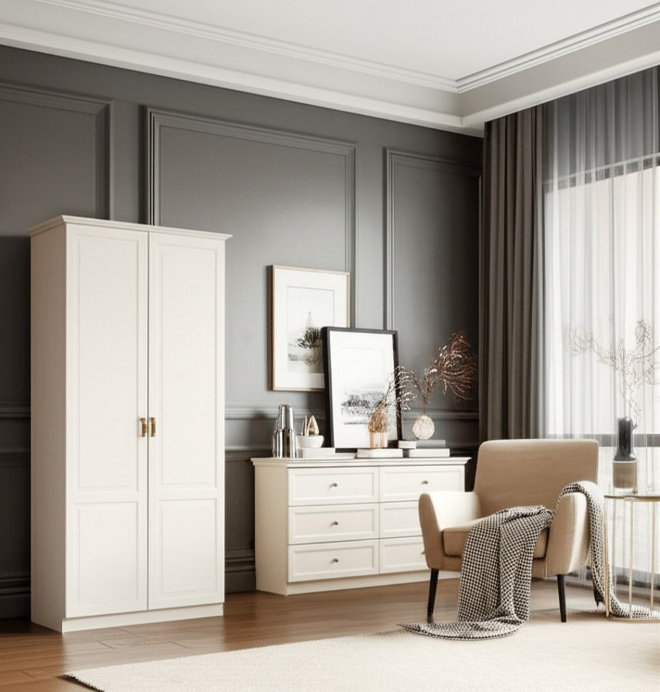 Ливерпуль Шкаф для одежды Белый/Ясень ваниль