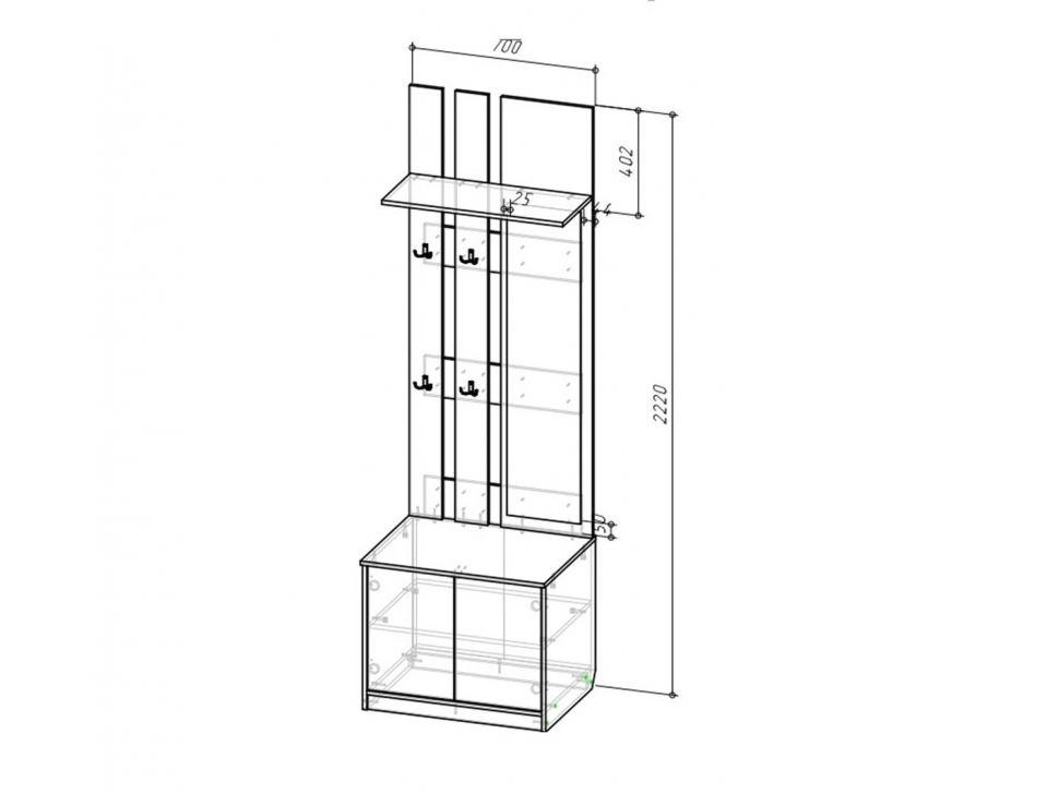 Бруно Вешалка с зеркалом Дуб Вотан / Серый графит