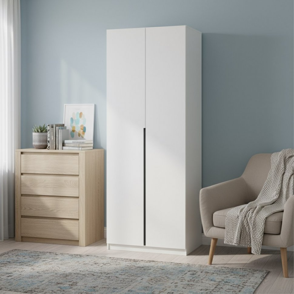 Шкаф распашной с наполнением (3 полки + 2 ящика + штанга) ШК 5 (800), Белый