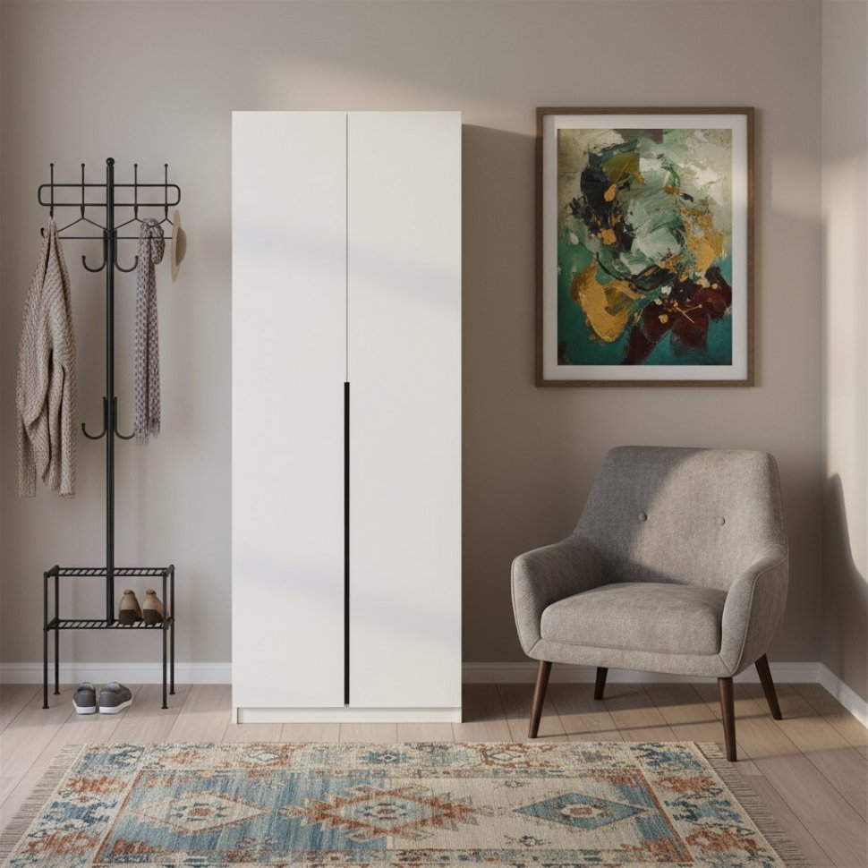 Шкаф распашной с наполнением (3 полки + 2 ящика + штанга) ШК 5 (800), Белый