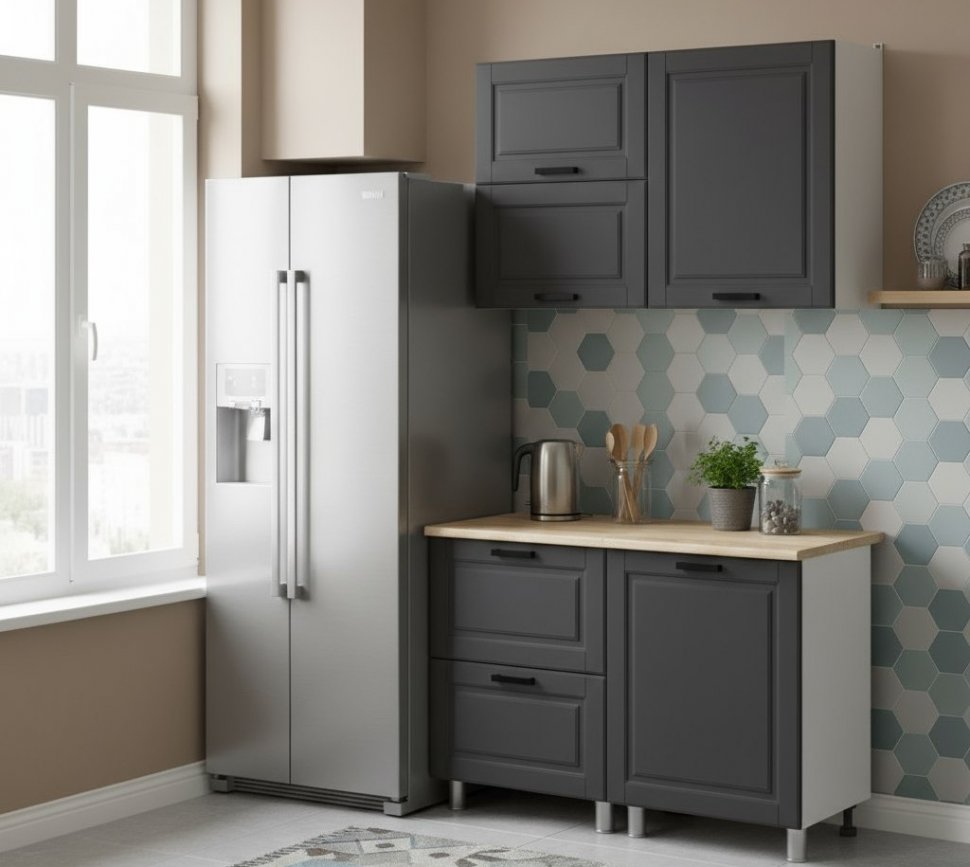 Кухня Аленушка 1,2м с ящ.в 2 Астра Сталь,скоба черный,сонома