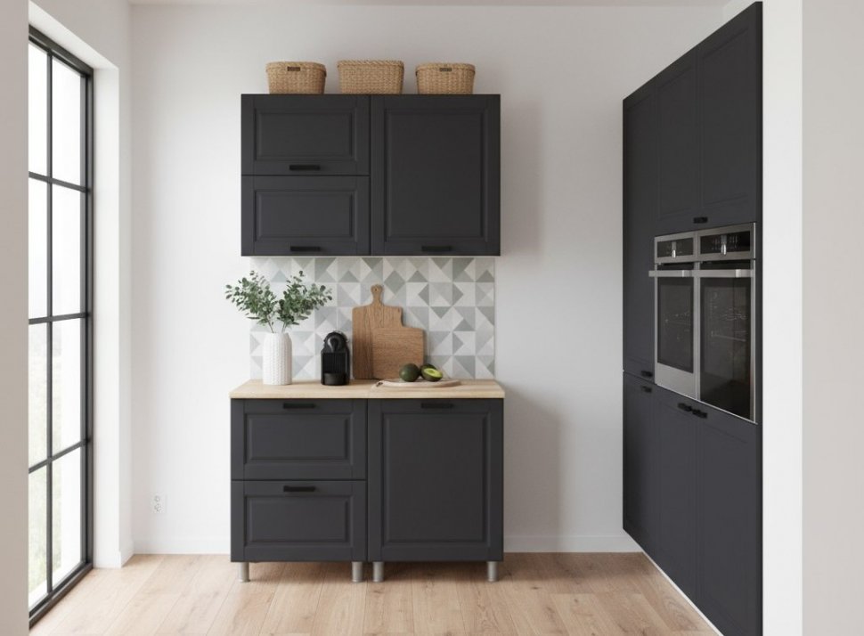 Кухня Аленушка 1,2м с ящ.в 2 Астра Сталь,скоба черный,сонома