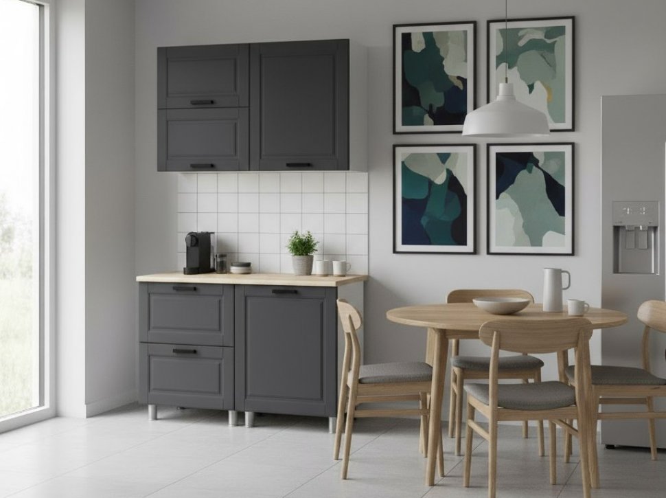 Кухня Аленушка 1,2м с ящ.в 2 Астра Сталь,скоба черный,сонома