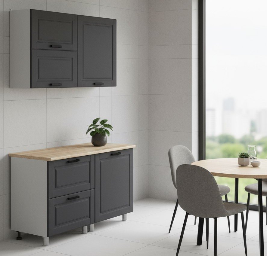 Кухня Аленушка 1,2м с ящ.в 2 Астра Сталь,скоба черный,сонома