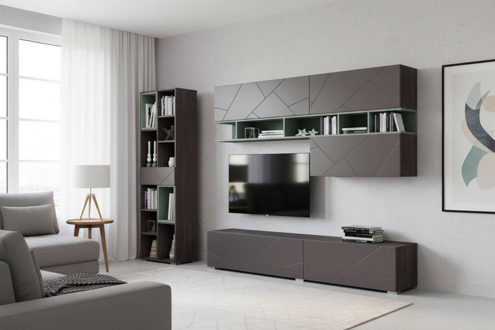 Гостиная Summit комплектация 8 Ясень анкор тёмный/софт графит/капучино