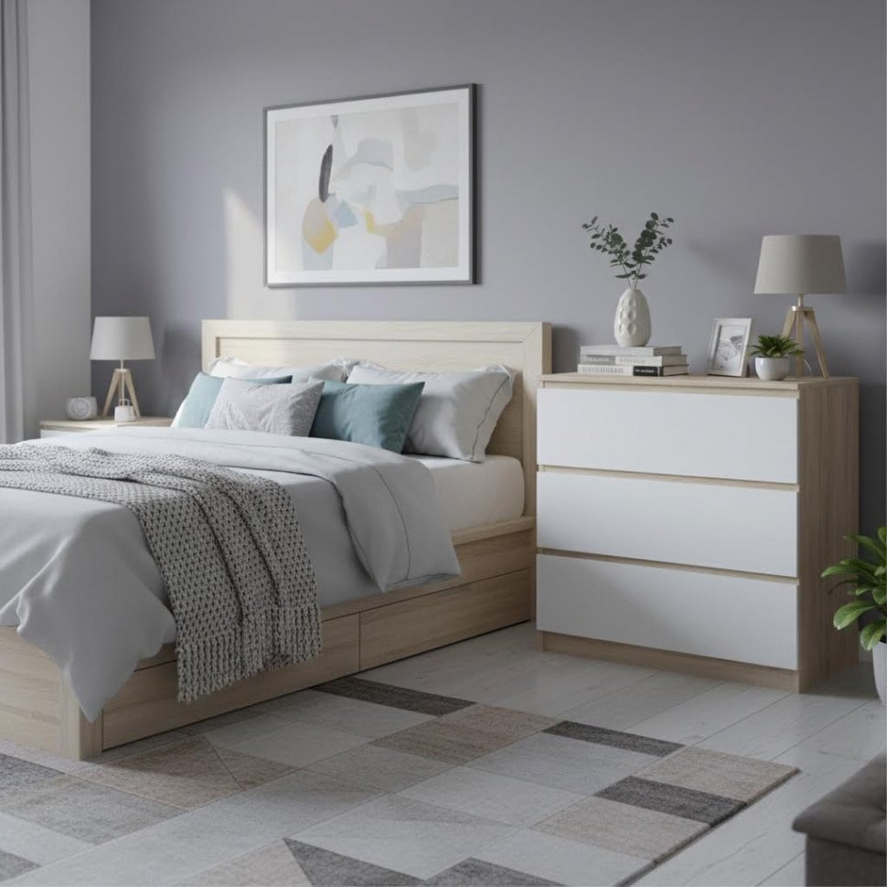 Комод Т-2Р Дуб Сонома/Белый