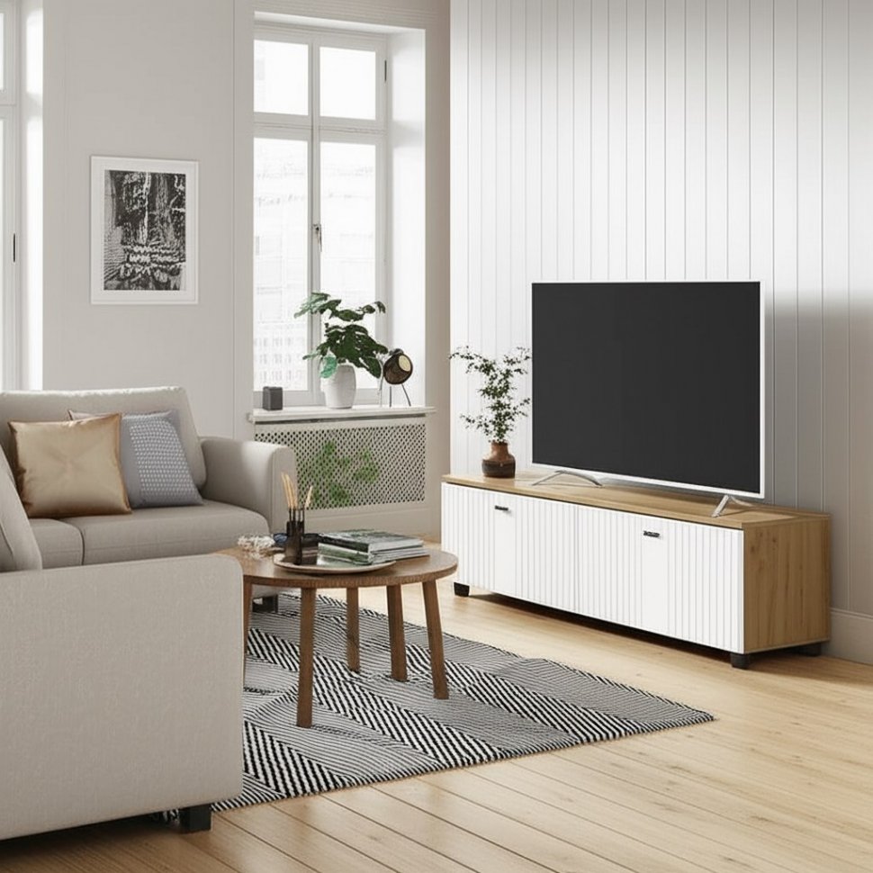 Тумба для ТВ cо створками Милан (SV-Мебель) Белый