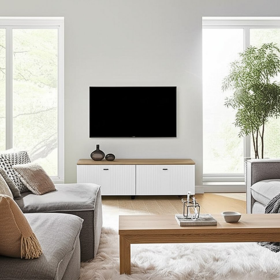 Тумба для ТВ cо створками Милан (SV-Мебель) Белый