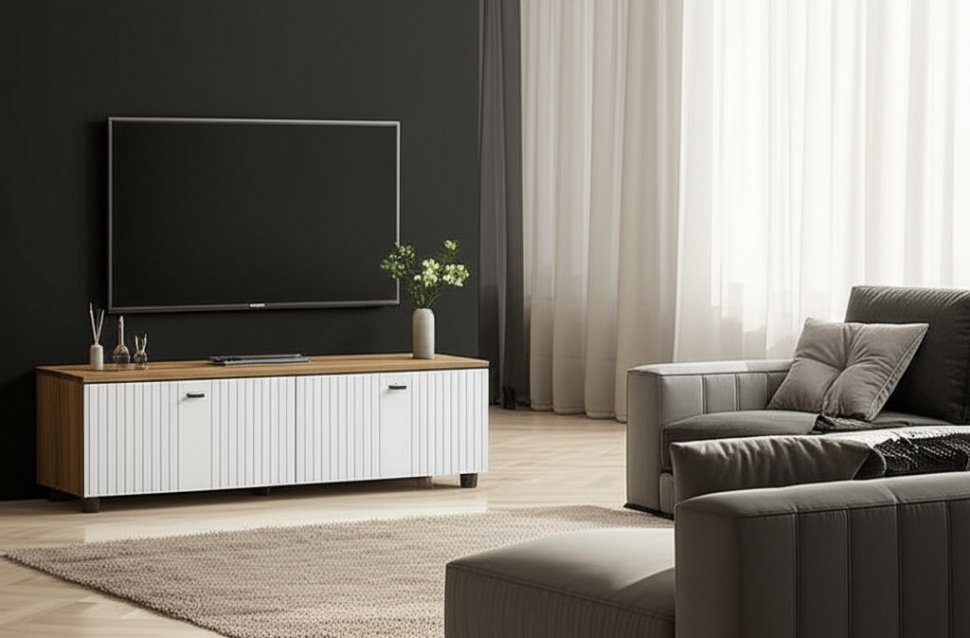 Тумба для ТВ cо створками Милан (SV-Мебель) Белый