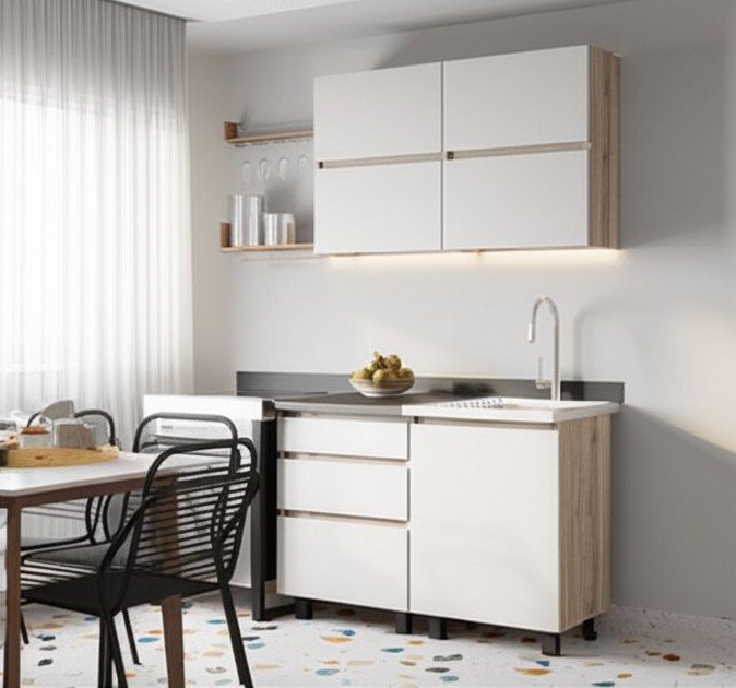 Шкаф со столешницей Берген Лайт 6с3, Дуб смоки, Кашемир