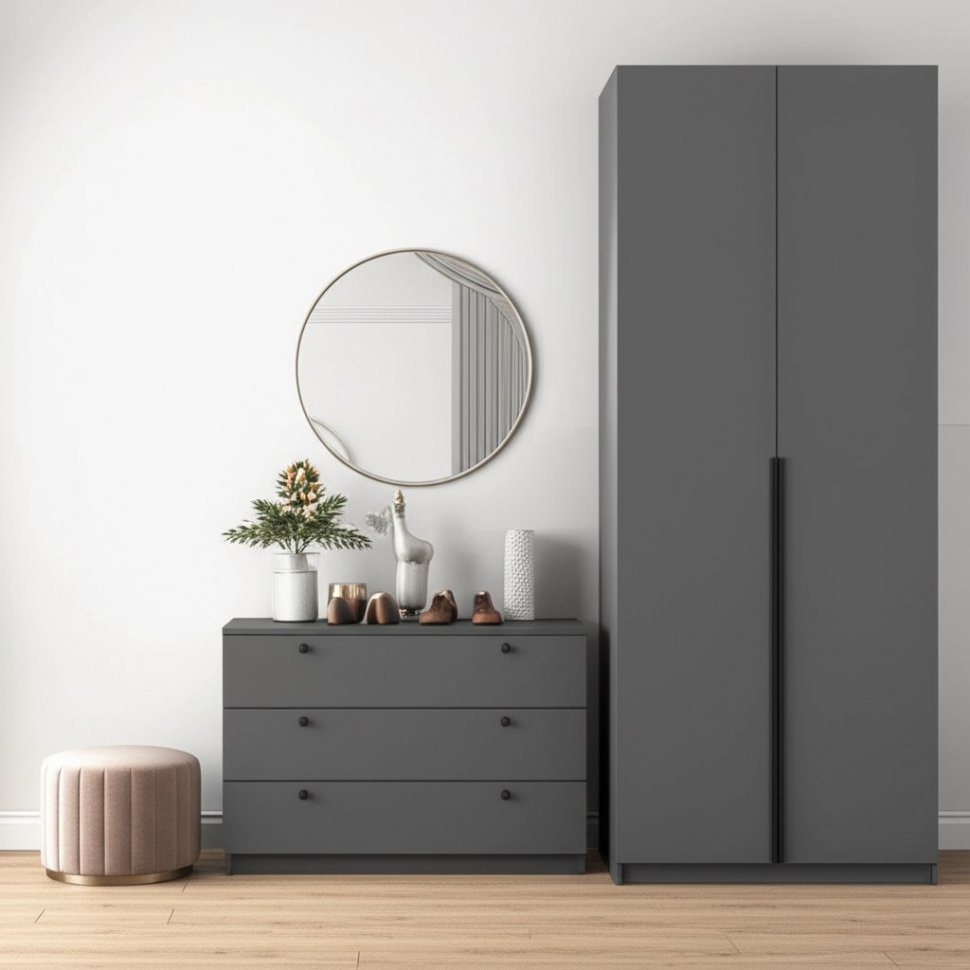 Шкаф распашной с наполнением (5 полок) ШК 5 (800), Графит