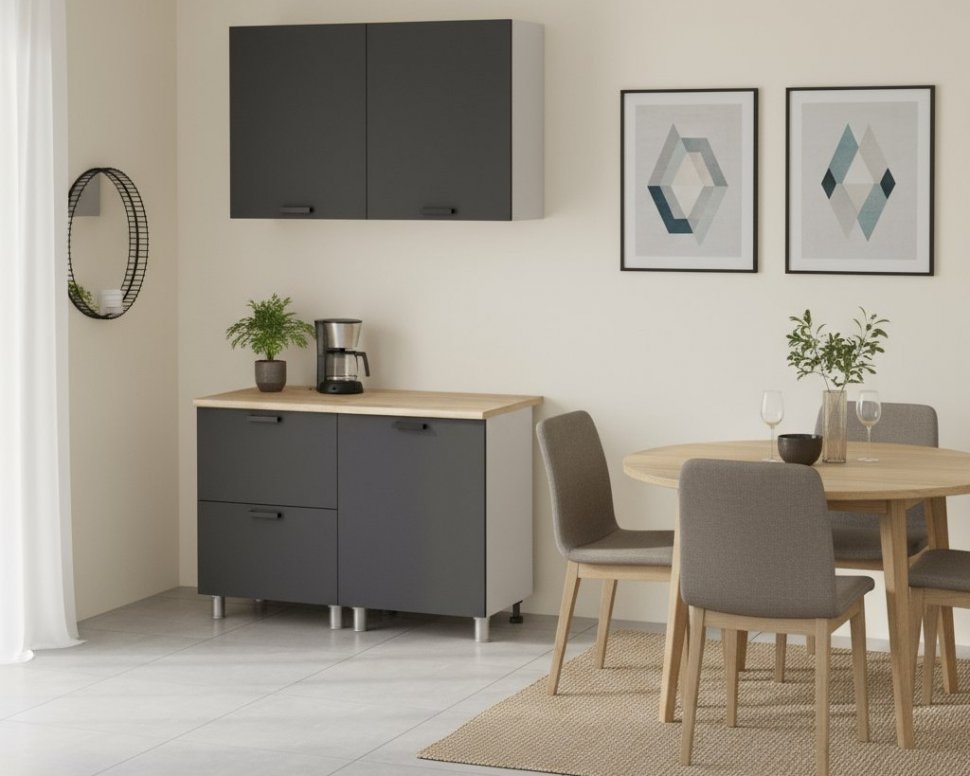 Кухня Аленушка 1,2м с ящ. Лаванда Сталь,скоба черный,сонома