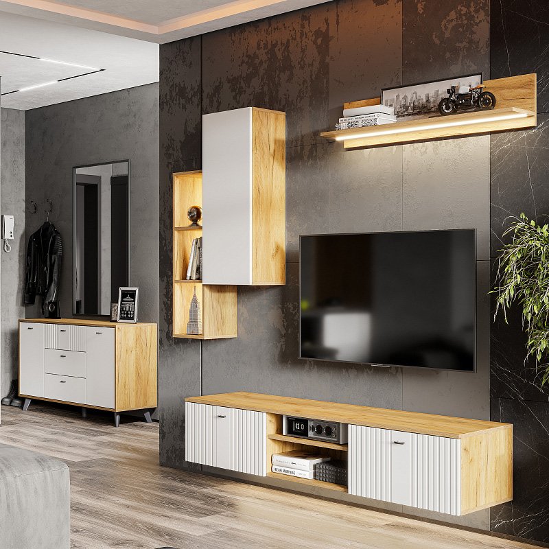 Тумба для ТВ со створками и нишей Милан (SV-Мебель) Белый