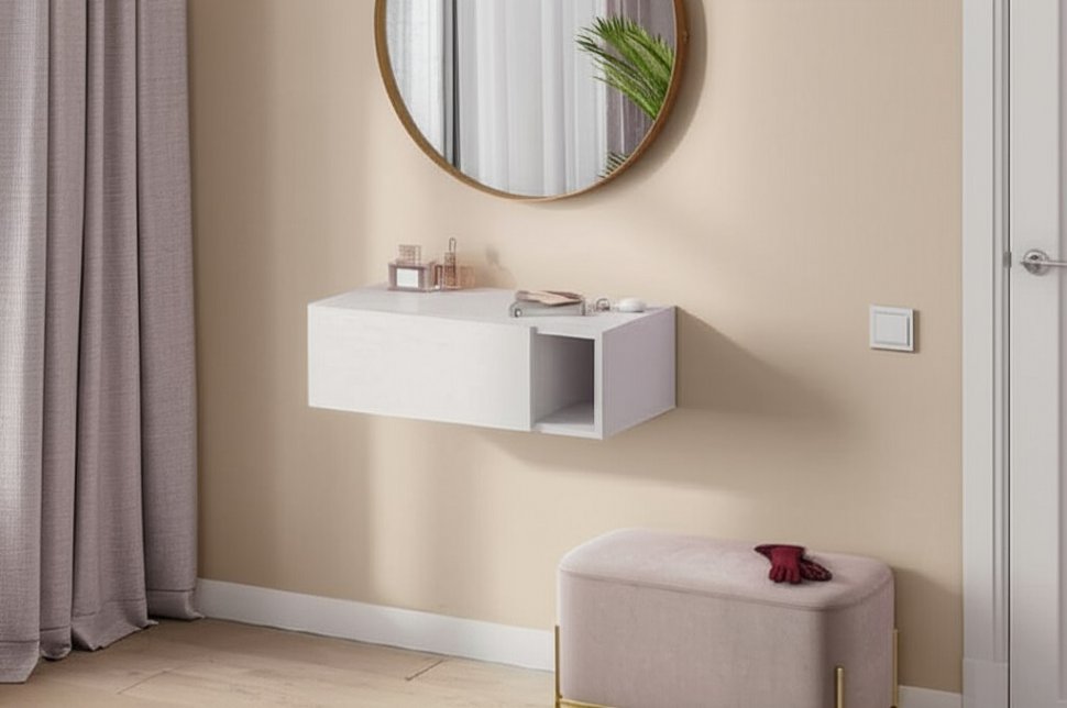 Тумба подвесная с ящиком и нишей Страйк (Арника) Белый текстурный