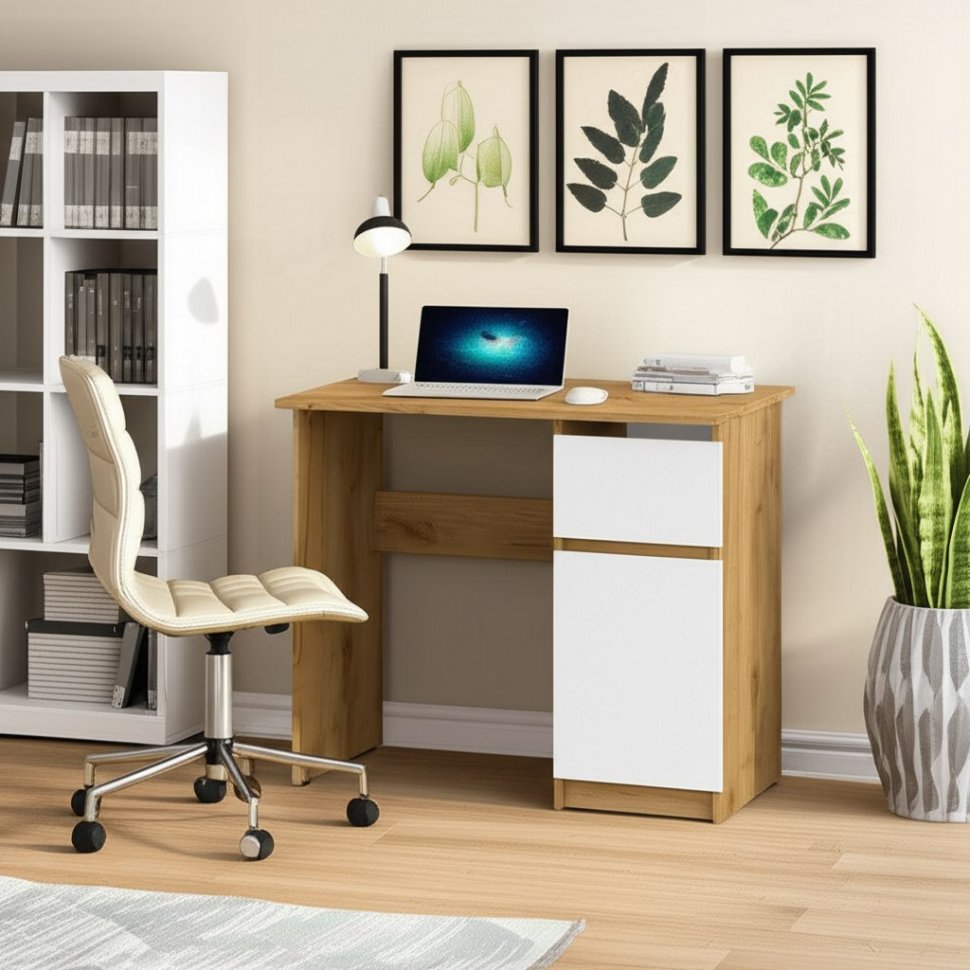 Стол письменный 900 Денвер, Дуб золотой, Белый шагрень