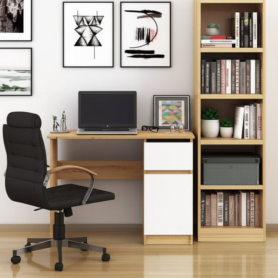 Стол письменный 900 Денвер, Дуб золотой, Белый шагрень