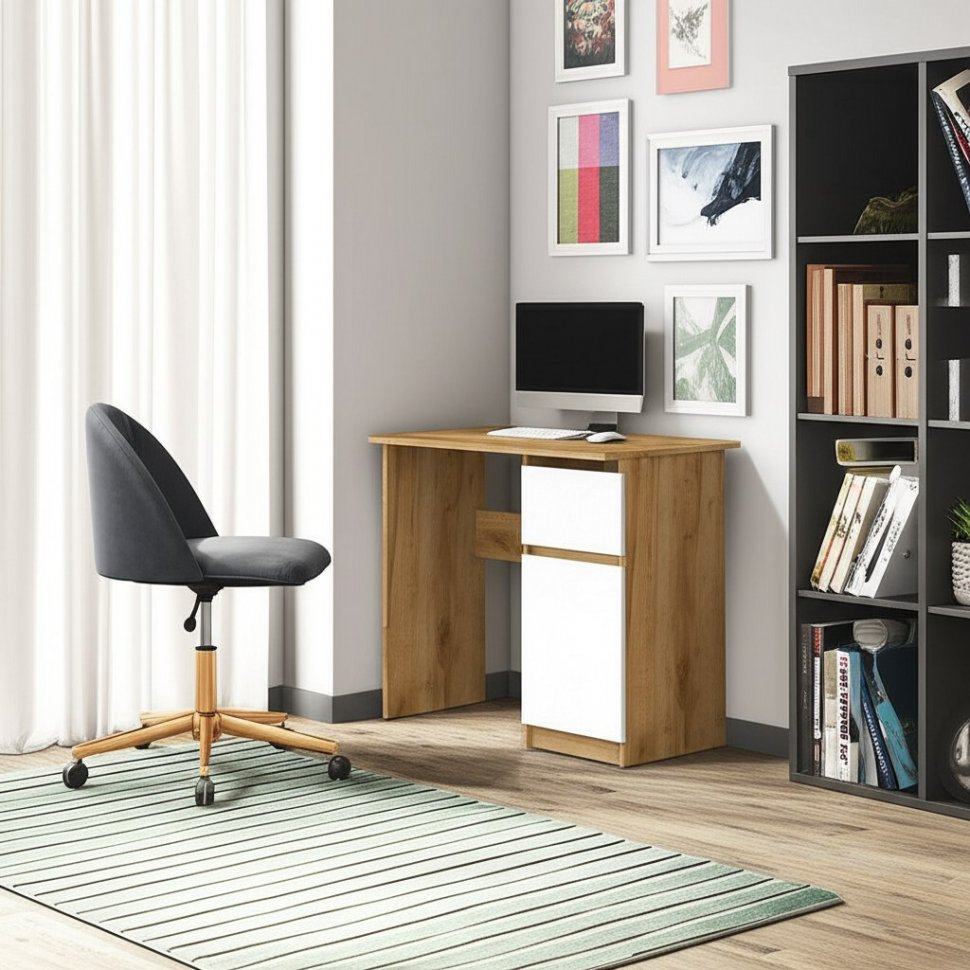 Стол письменный 900 Денвер, Дуб золотой, Белый шагрень