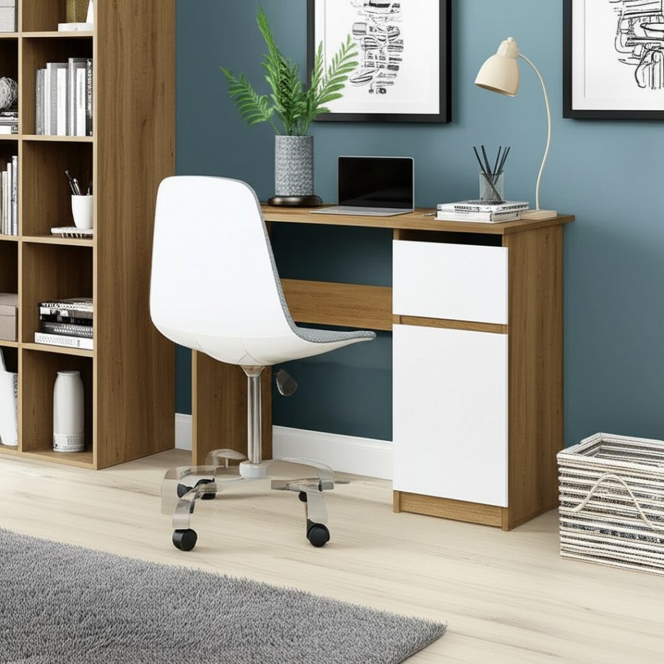 Стол письменный 900 Денвер, Дуб золотой, Белый шагрень