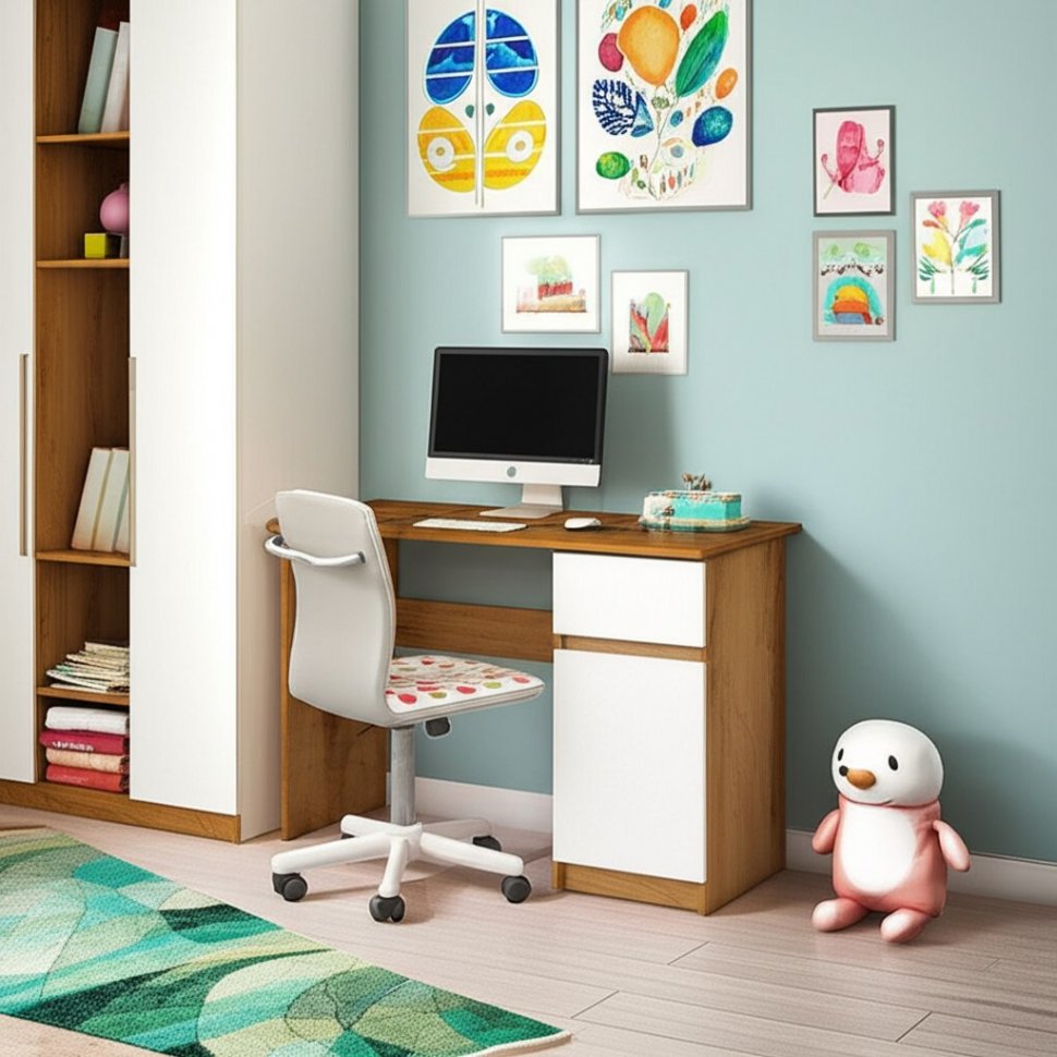 Стол письменный 900 Денвер, Дуб золотой, Белый шагрень