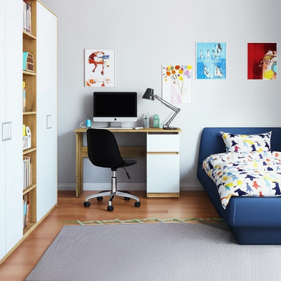 Стол письменный 900 Денвер, Дуб золотой, Белый шагрень