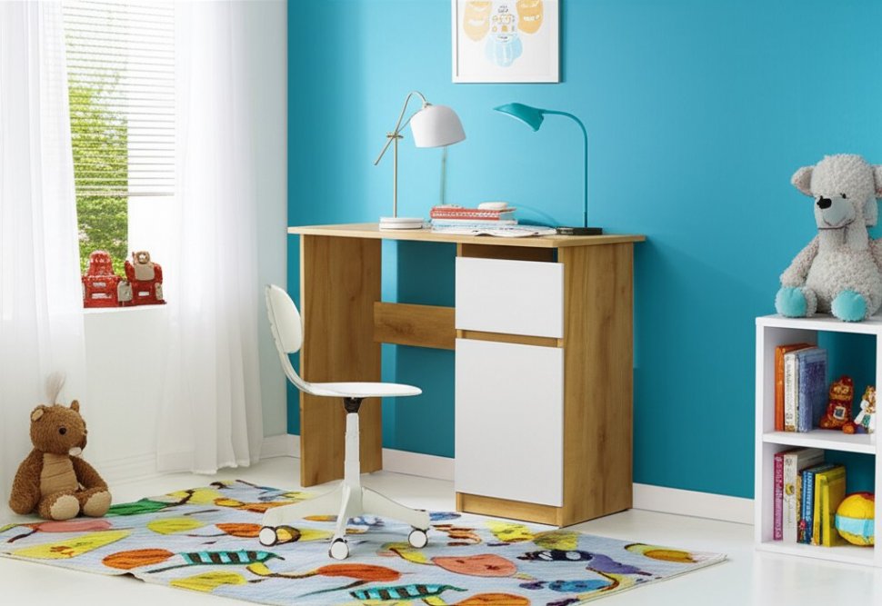 Стол письменный 900 Денвер, Дуб золотой, Белый шагрень