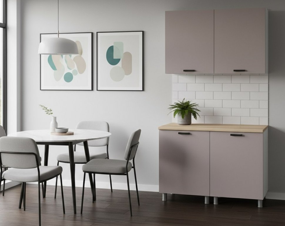 Кухня Аленушка 1,2м Лаванда Кашемир,скоба черный,сонома