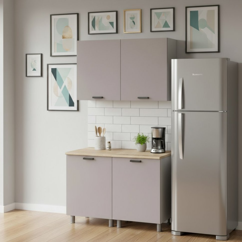 Кухня Аленушка 1,2м Лаванда Кашемир,скоба черный,сонома