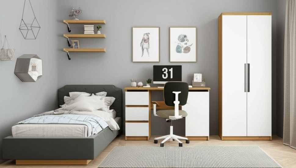 Стол письменный 120 см Денвер, Дуб золотой, белый шагрень