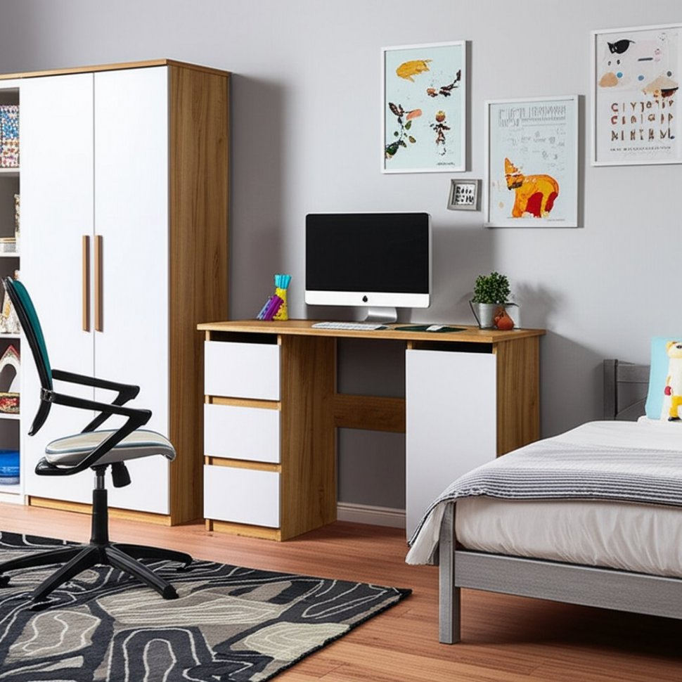 Стол письменный 120 см Денвер, Дуб золотой, белый шагрень