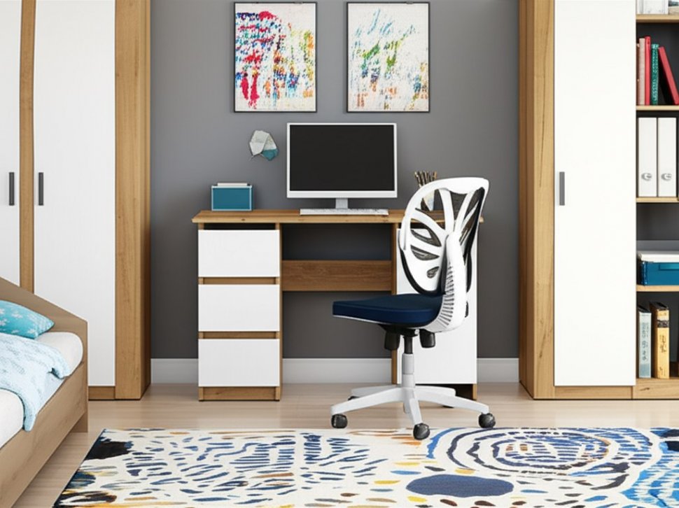 Стол письменный 120 см Денвер, Дуб золотой, белый шагрень