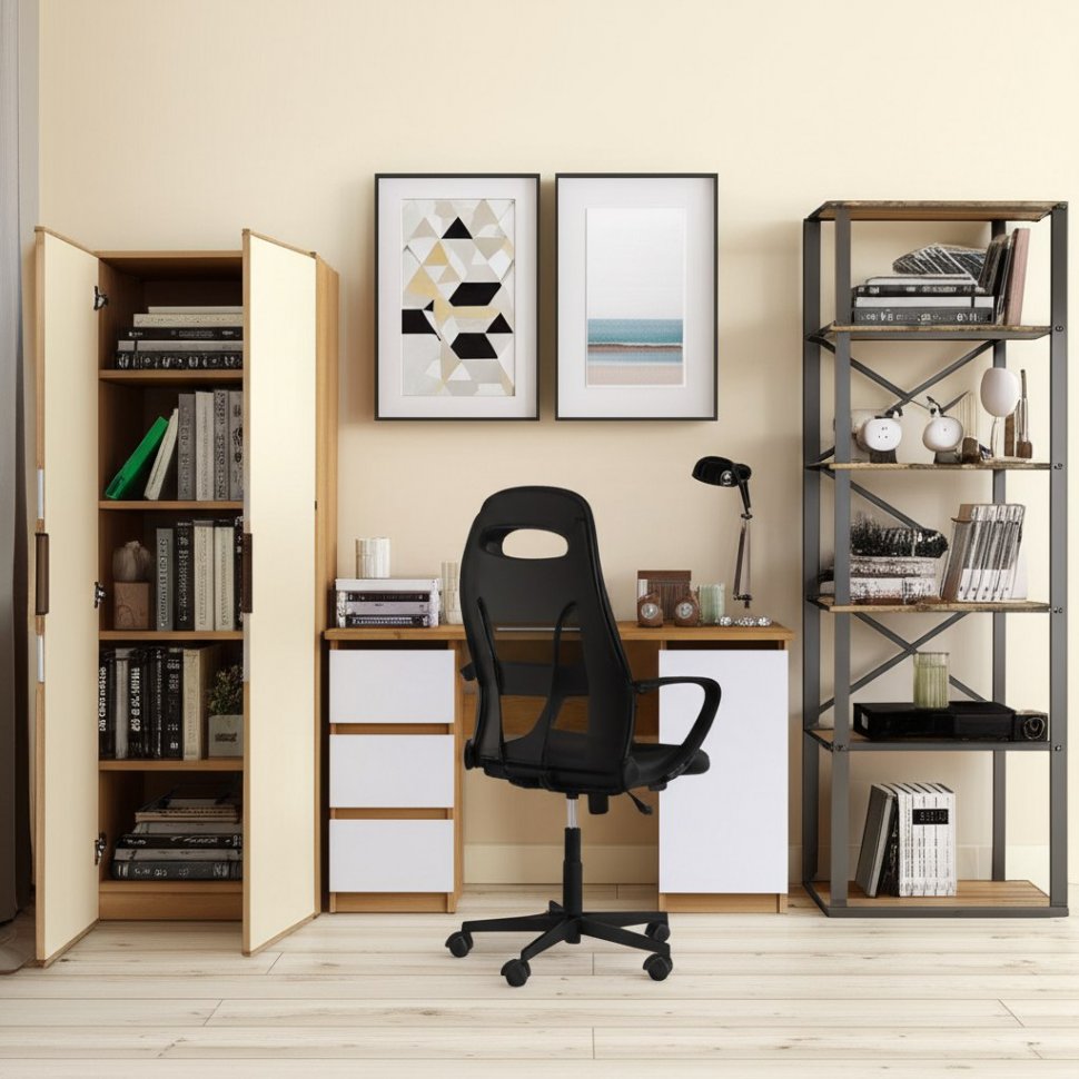 Стол письменный 120 см Денвер, Дуб золотой, белый шагрень