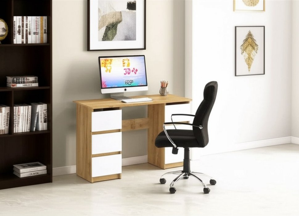 Стол письменный 120 см Денвер, Дуб золотой, белый шагрень