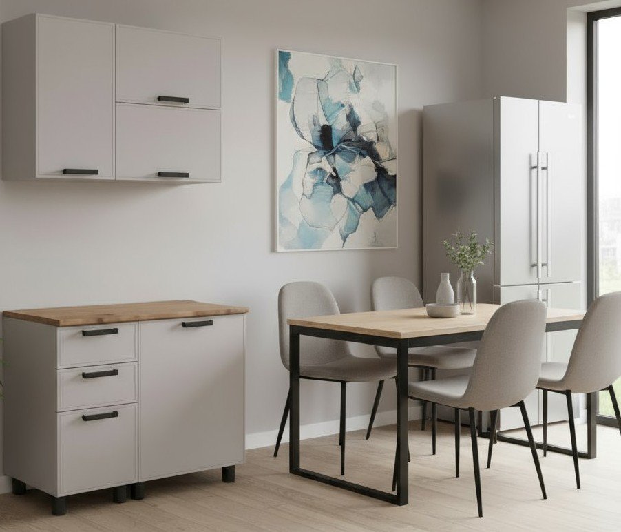 Кухня Аленушка 1м с 3 ящ. Магнолия Кашемир,скоба черный,сонома