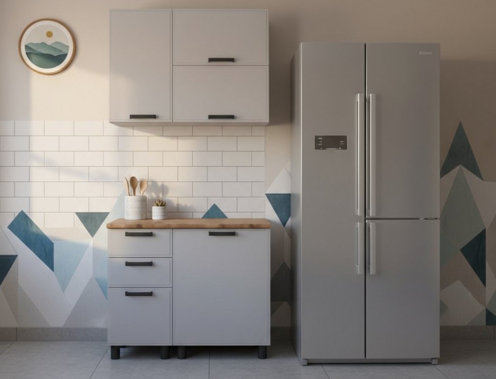 Кухня Аленушка 1м с 3 ящ. Магнолия Кашемир,скоба черный,сонома