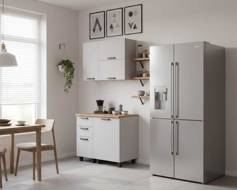 Кухня Аленушка 1м с 3 ящ. Магнолия Кашемир,скоба черный,сонома