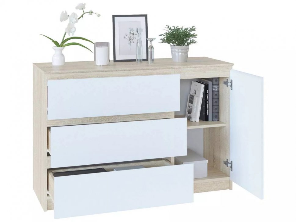 Комод Т-3Р Дуб Сонома/Белый