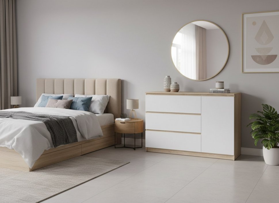 Комод Т-3Р Дуб Сонома/Белый