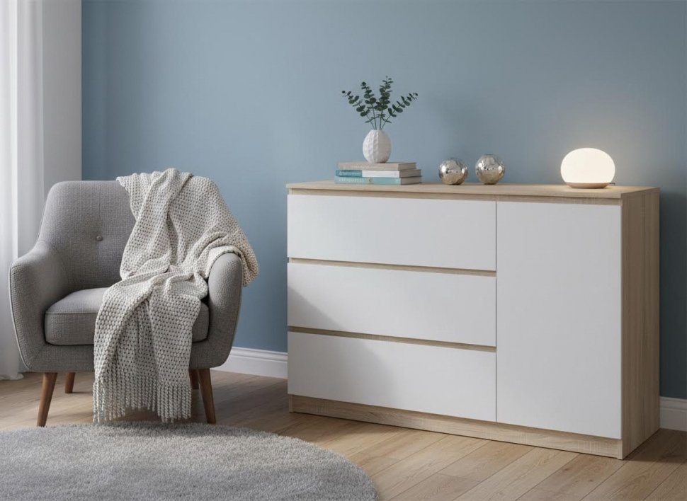 Комод Т-3Р Дуб Сонома/Белый