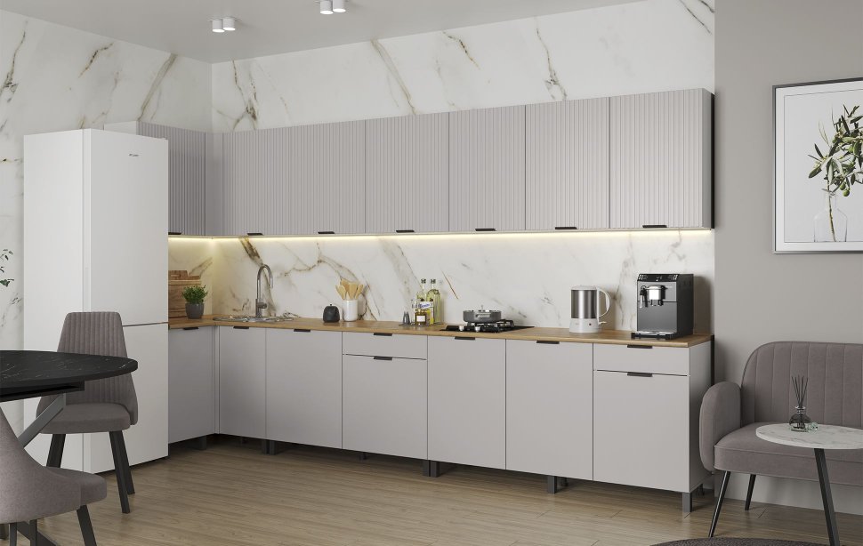 Кухня Венера угловая 1000 х 3700 МДФ Кашемир фрезерованный