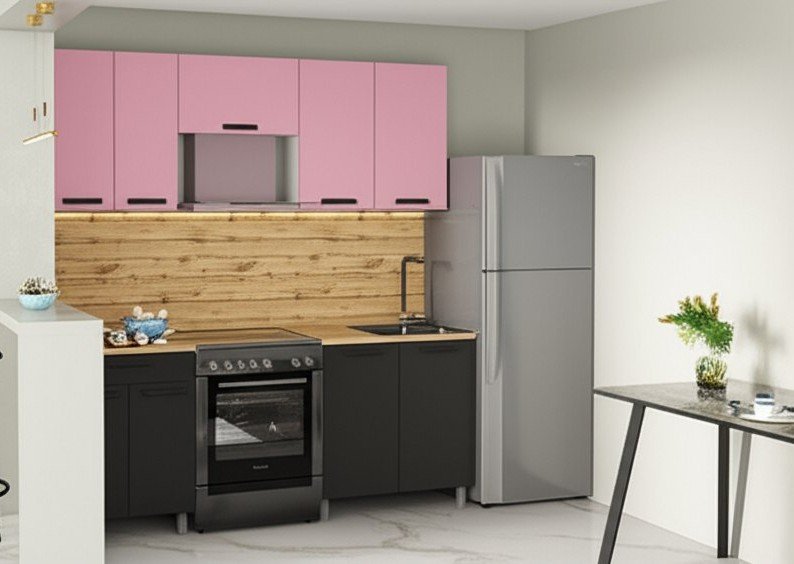 Кухня Осло 2 м с окапом, Карбон Сакура, Карбон Вулкан