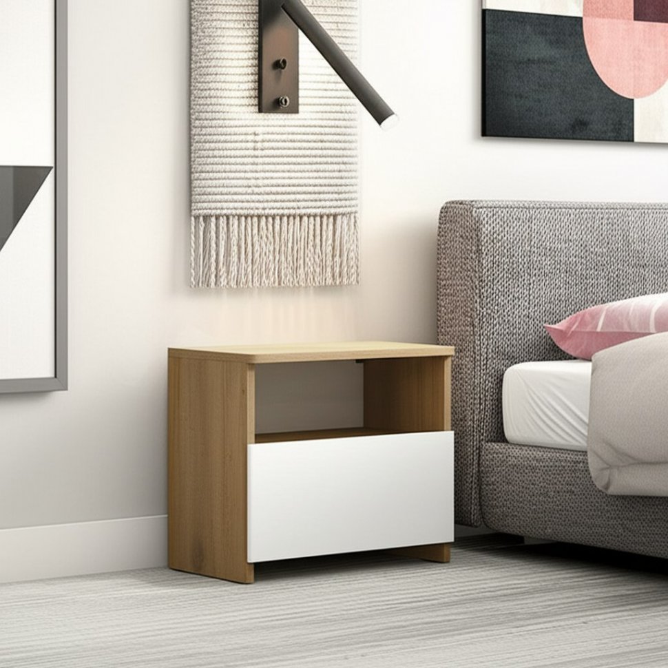 Тумба прикроватная Некст 1, Дуб Золотой, Белый