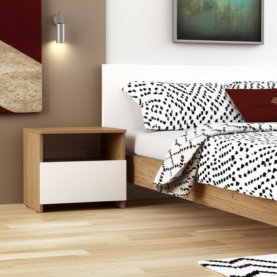 Тумба прикроватная Некст 1, Дуб Золотой, Белый