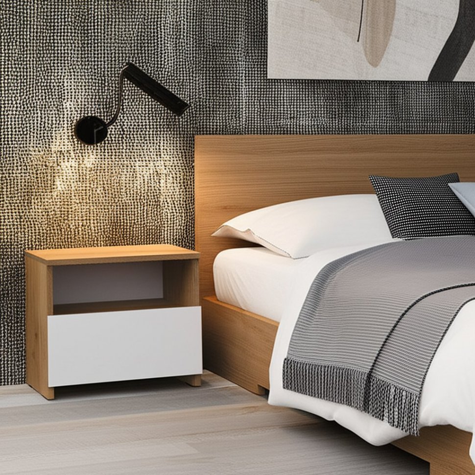 Тумба прикроватная Некст 1, Дуб Золотой, Белый