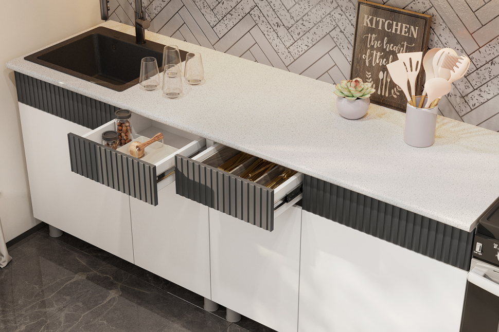 Кухонный гарнитур София 2 м, Белый, Бланж, Графит матовый, Гранит белый